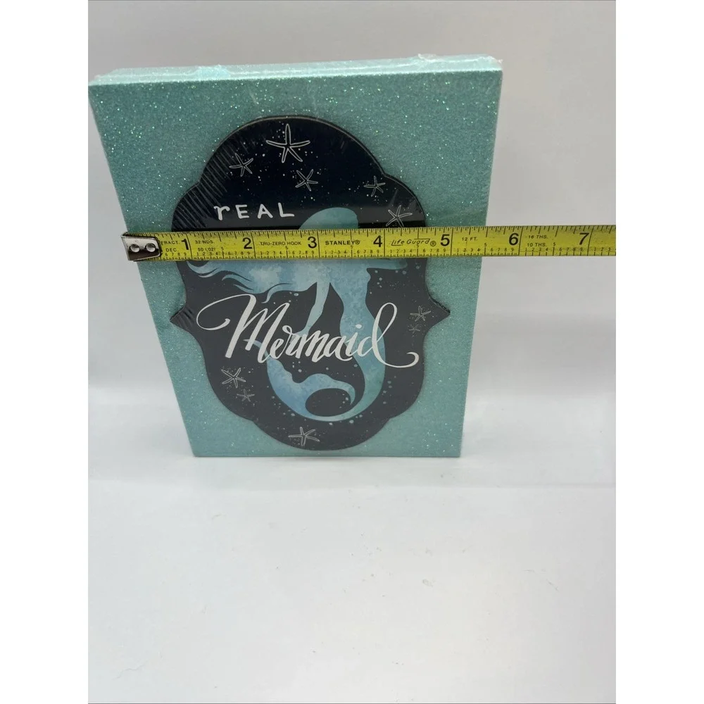 Mythical Teal Green‎ Mermaid Wall Hanging Plaque Picture Glitter Beach Decor